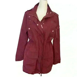 Miss London Jacket Women Size S Black Label Utility Cinch Waist Burgundy Outdoor